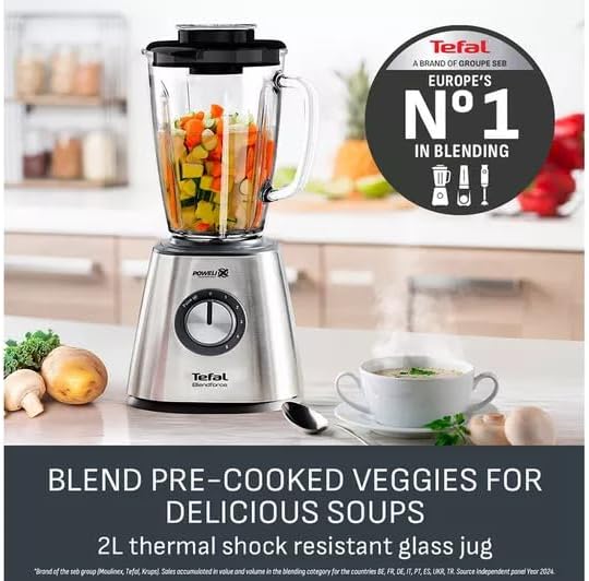 Tefal Blendforce II Glass Jug Blender – 800W Stainless Steel