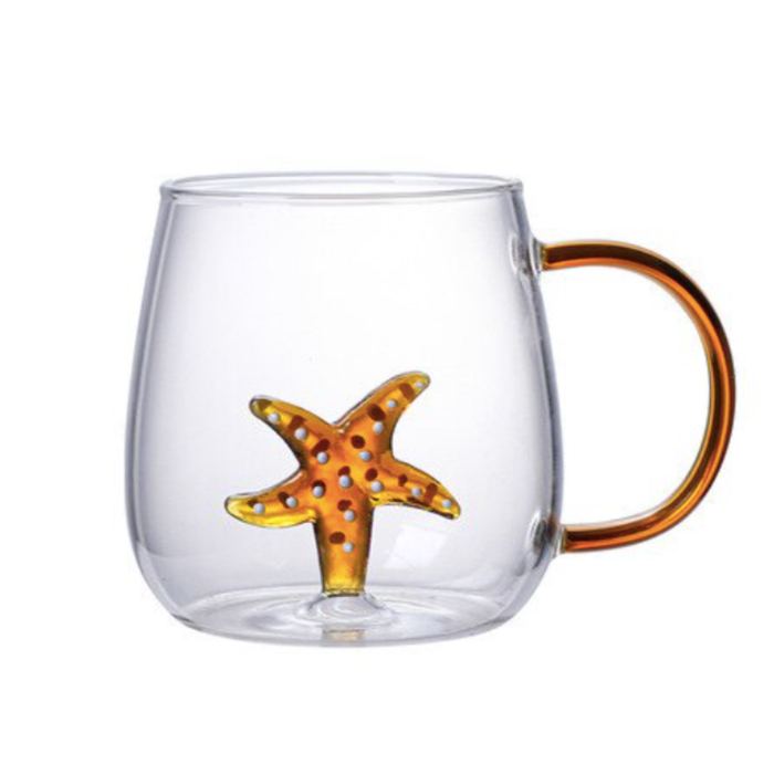 Animal Shape Glass Cup - Cute 3D Handle Mug (Starfish)