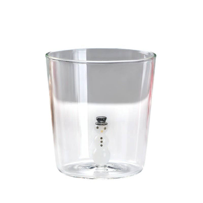 Creative Christmas Glass Cups - 3D Santa Claus & Snowman - Blue Gift Box