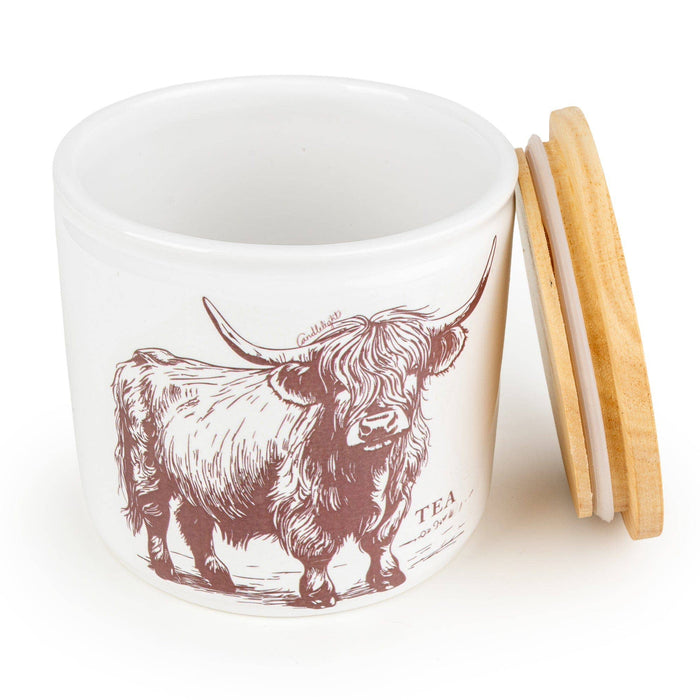 Candlelight Tea Storage Jar with Wooden Lid - Highland Cow