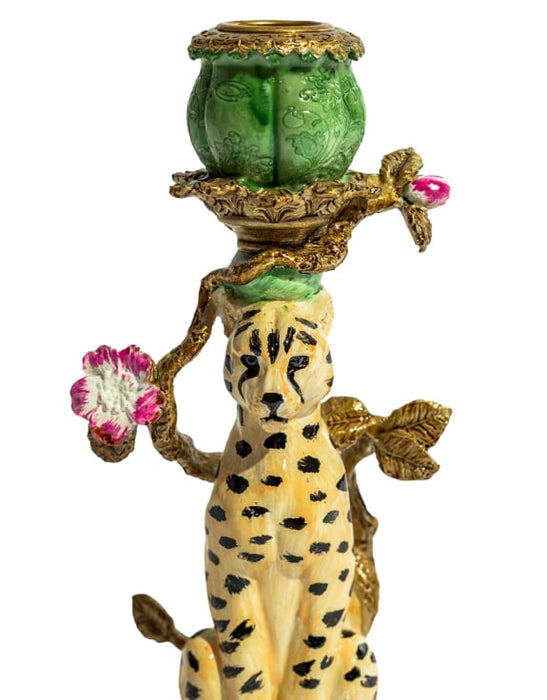 Antiqued Ornate Leopard Candle Holder