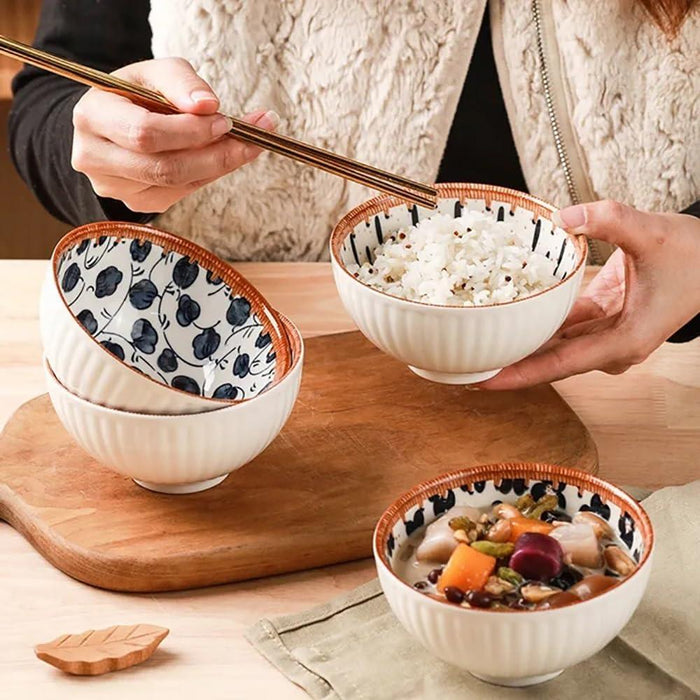 Light-Luxury Japanese Ceramic Rice Bowl Set (4 Piece)