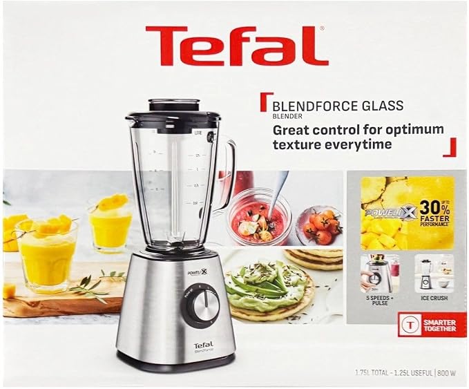 Tefal Blendforce II Glass Jug Blender – 800W Stainless Steel