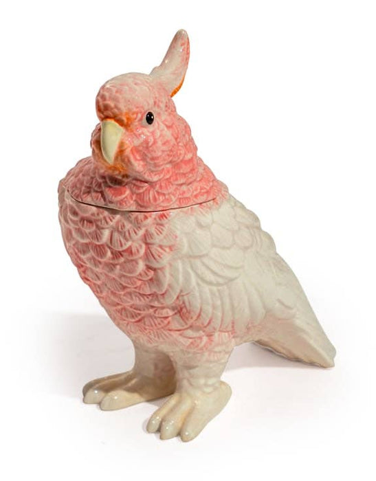 Pink & White Ceramic Parrot Storage Jar/Vase