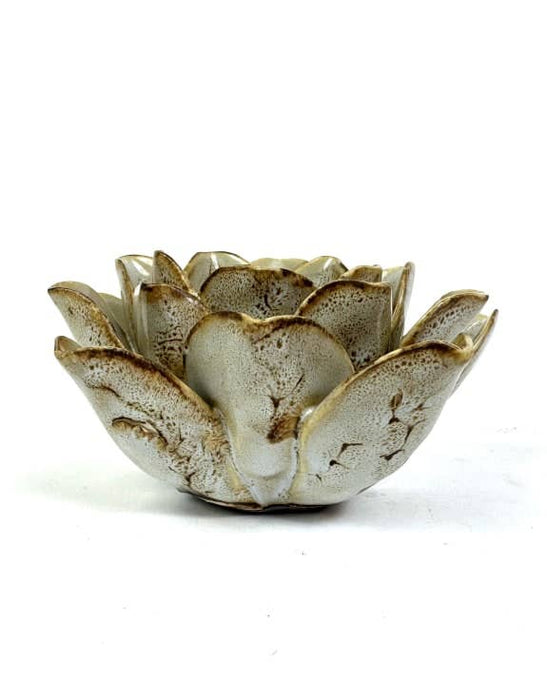 Mottled Burnt Cream Floral Ceramic Tealight Holder
