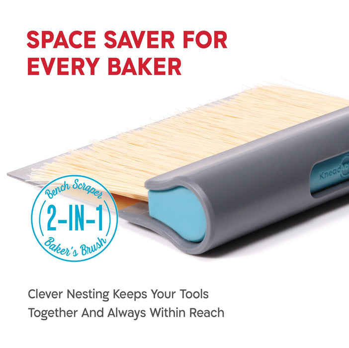 KneadAce Bench Scraper and Baker's Brush - Grey/Turquoise