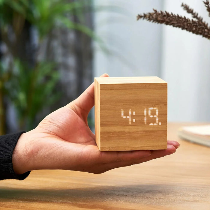 Gingko Cube Plus Clock - Bamboo