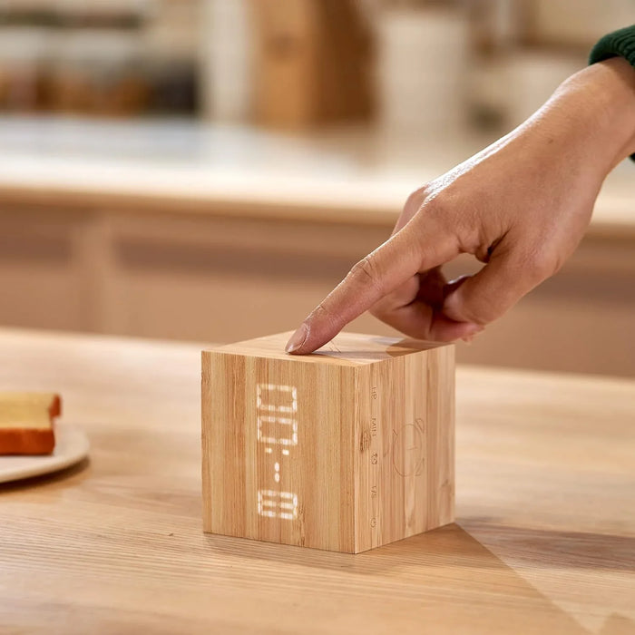 Gingko Cube Plus Clock - Bamboo