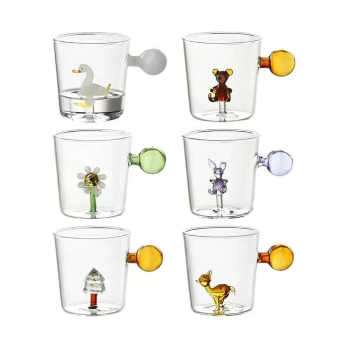 3D Cartoon Glass Cup with Color Ball Handle - Bear