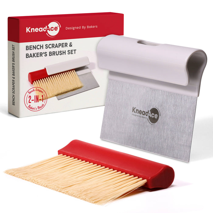 KneadAce Bench Scraper and Baker's Brush - White/Red