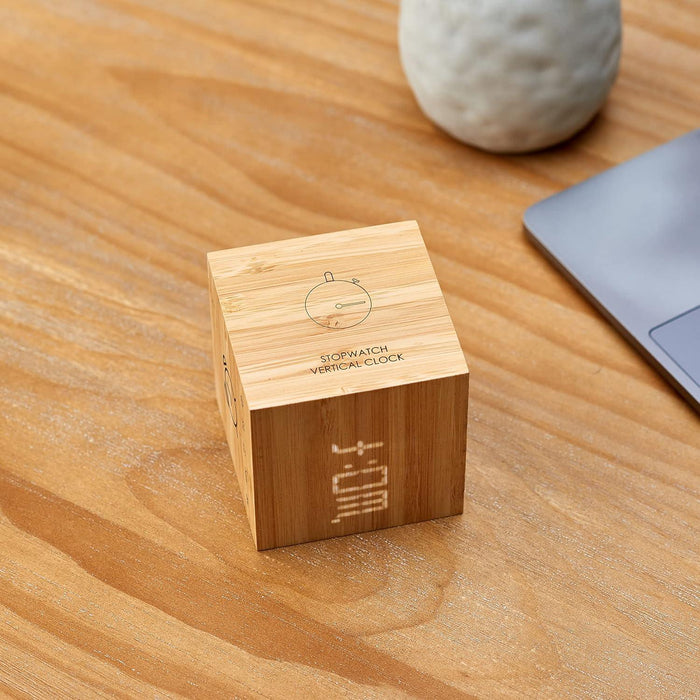 Gingko Cube Plus Clock - Bamboo