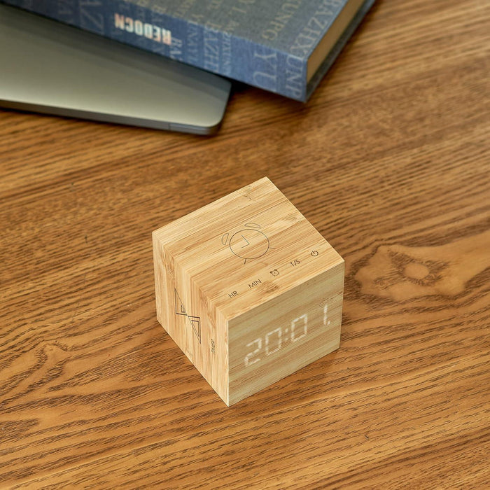 Gingko Cube Plus Clock - Bamboo