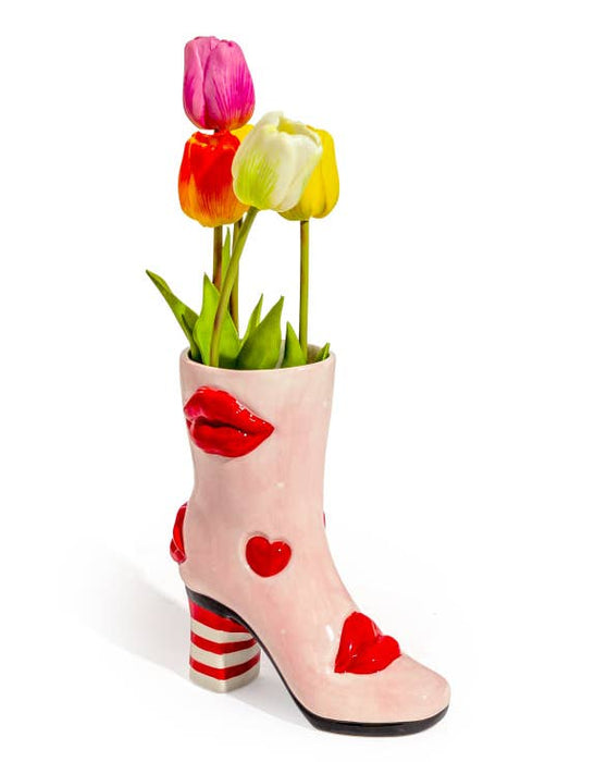 Medium Hearts & Lips Heeled-Boot Ceramic Vase
