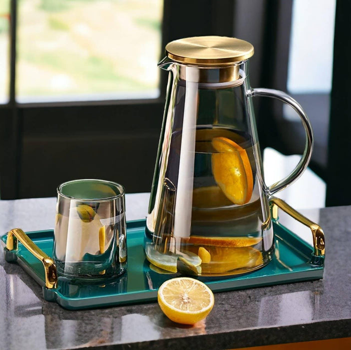 Transparent Heat-Resistant Water Jug | Water Kettle with Cup: Amber Set (1 Kettle + 2 Cups)