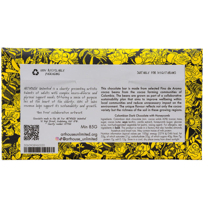 Arthouse Unlimited Bee Free, Dark Chocolate Bar with Honeycomb (85g)