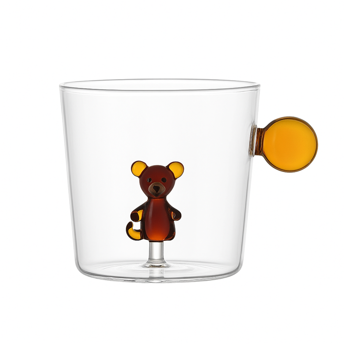 3D Cartoon Glass Cup with Color Ball Handle - Bear