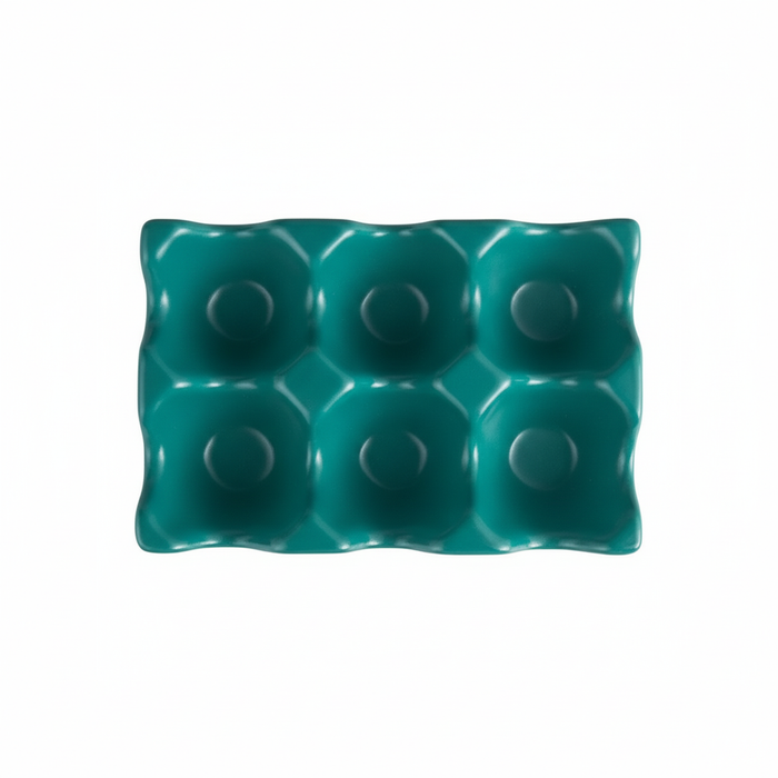 Ceramic Egg Holder Tray 6-Slot Modern Kitchen Storage - Deep Green