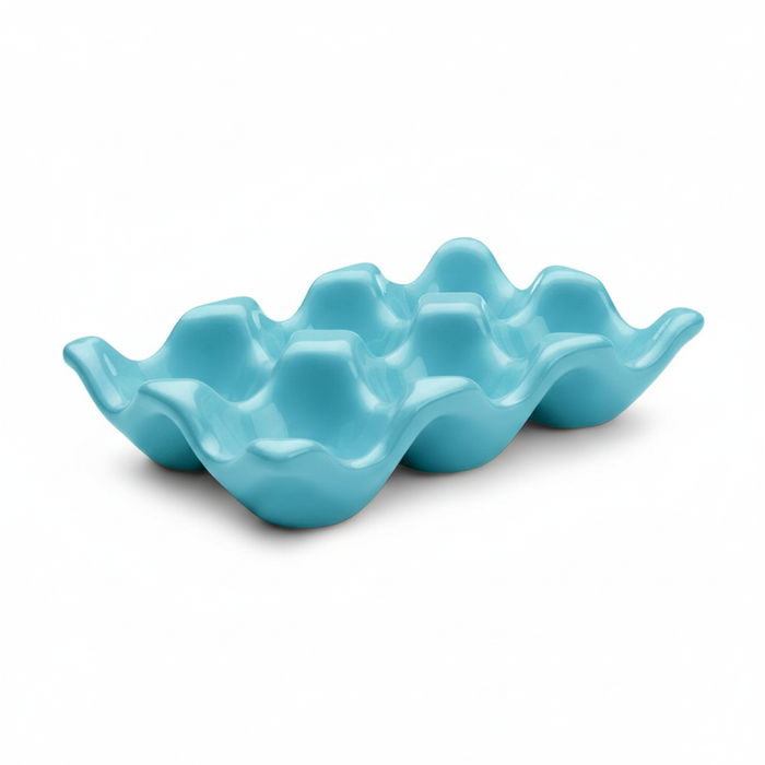 Ceramic Egg Holder Tray 6-Slot Modern Kitchen Storage - Sky Blue
