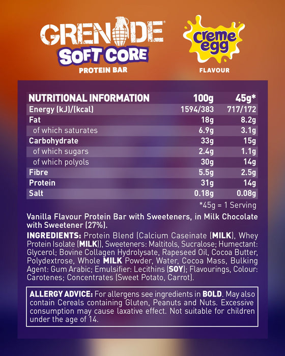 Grenade - Soft Core Creme Egg Flavour Protein Bars (18x45g)