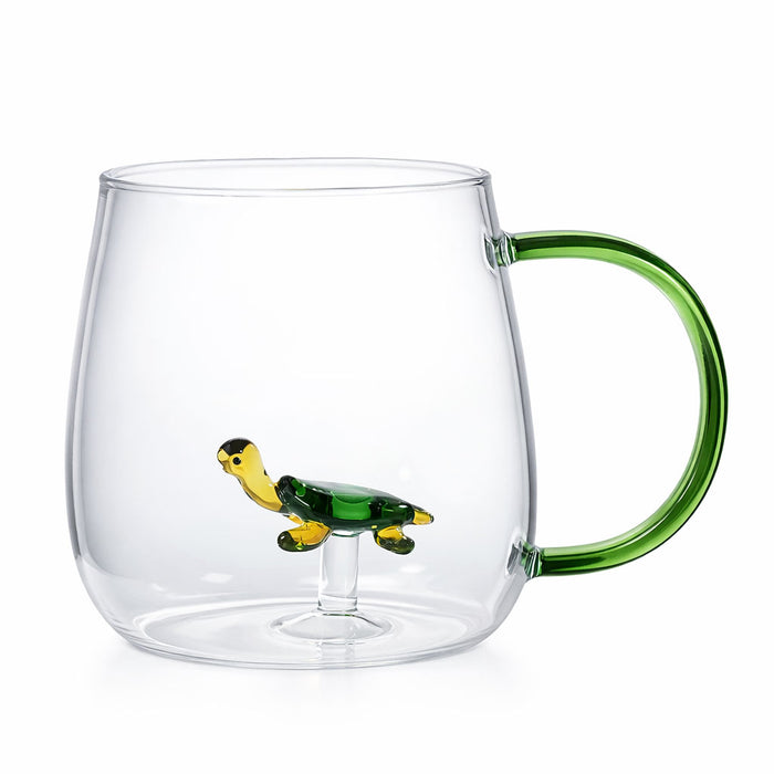 Animal Shape Glass Cup - Cute 3D Handle Mug (Turtle)