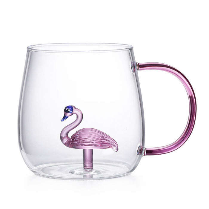 Animal Shape Glass Cup - Cute 3D Handle Mug (Flamingo)