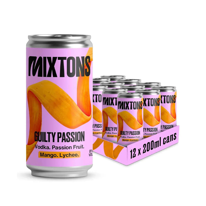 Mixtons Ready-to-Drink Vodka Cocktails 8% ABV (12x200ml Cans) - Passion Fruit, Mango & Lychee