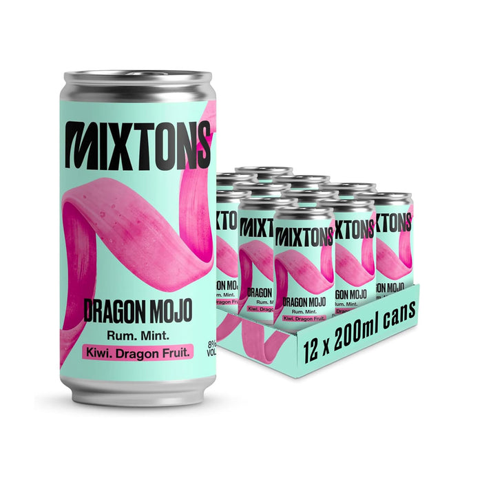 Mixtons Ready-to-Drink Rum Cocktails 8% ABV (12x200ml Cans) Kiwi, Mint & Dragon Fruit