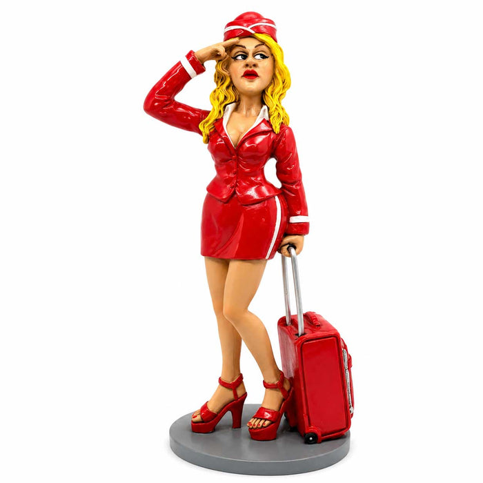 Flight Attendant with Suitcase Figurine - Red (18cm)