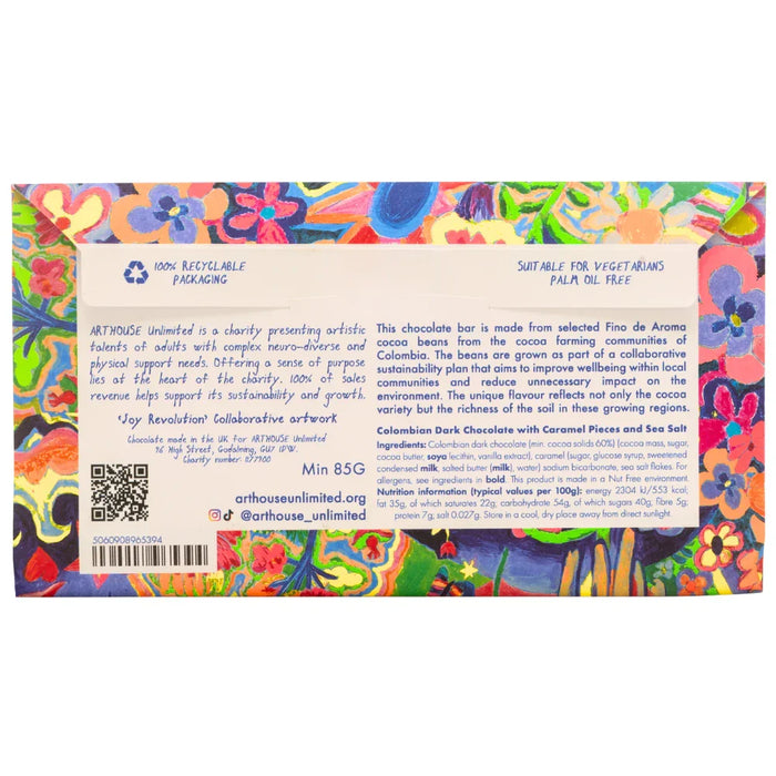 Arthouse Unlimited Dark Chocolate Bar with Caramel Pieces & Sea Salt - Joy Revolution (85g)