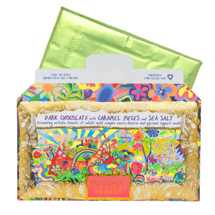 Arthouse Unlimited Dark Chocolate Bar with Caramel Pieces & Sea Salt - Joy Revolution (85g)