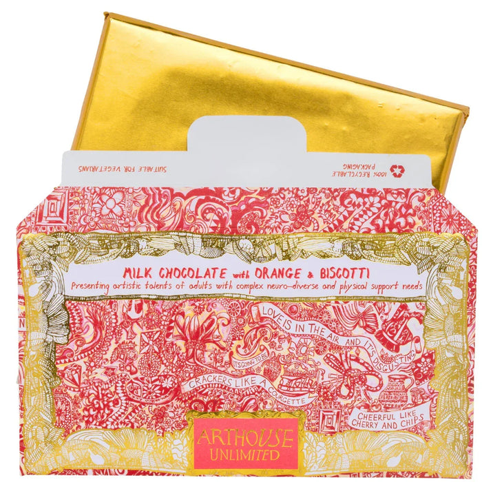 Arthouse Unlimited Milk Chocolate Bar with Orange and Biscotti - Love is in the Air (85g)