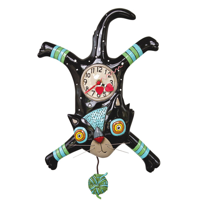 Allen Design Craft Attack Cat Whimsical Kitten Yarn Pendulum Wall Clock