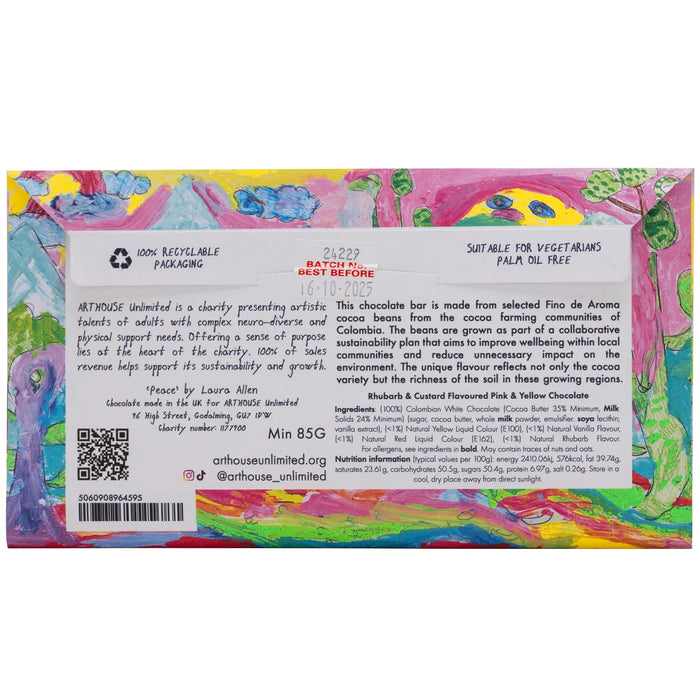 Arthouse Unlimited Rhubarb & Custard Flavoured Pink & Yellow Chocolate Bar - Peace (85g)