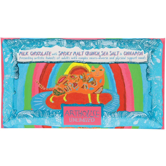 Arthouse Unlimited Milk Chocolate Bar with Smoky Malt Crunch, Sea Salt & Cinnamon - Rainbow Cat (85g)