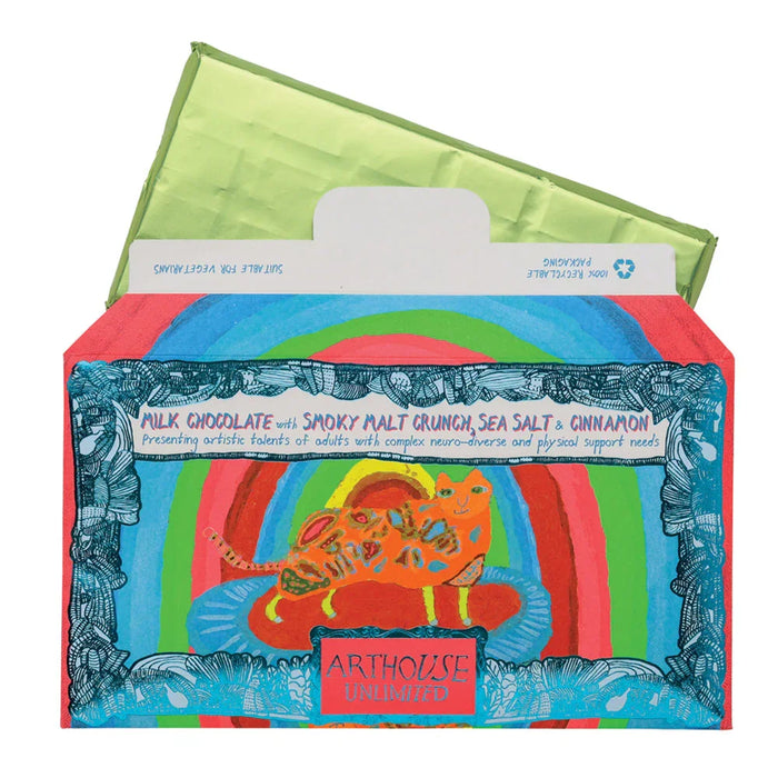 Arthouse Unlimited Milk Chocolate Bar with Smoky Malt Crunch, Sea Salt & Cinnamon - Rainbow Cat (85g)