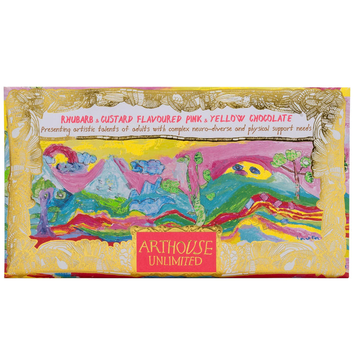 Arthouse Unlimited Rhubarb & Custard Flavoured Pink & Yellow Chocolate Bar - Peace (85g)