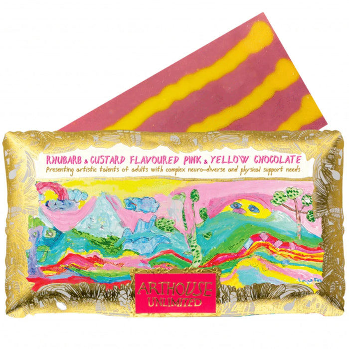 Arthouse Unlimited Rhubarb & Custard Flavoured Pink & Yellow Chocolate Bar - Peace (85g)