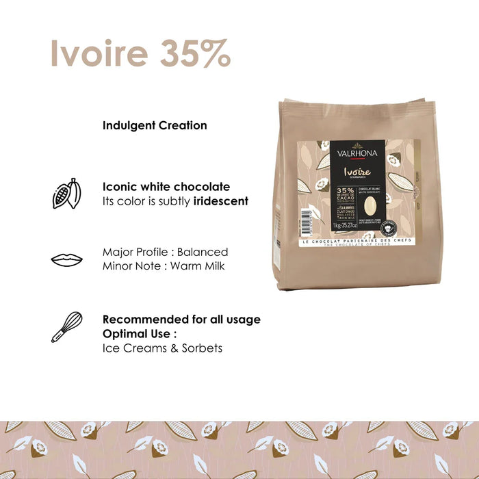Valrhona Ivoire Gourmands 35% Indulgent White Chocolate Chips (1kg)