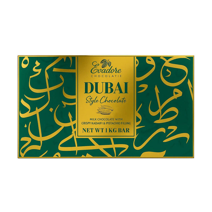 Evadore Dubai Style Milk Chocolate With Crispy Kadaifi Pistachio Filling Bar (1kg)