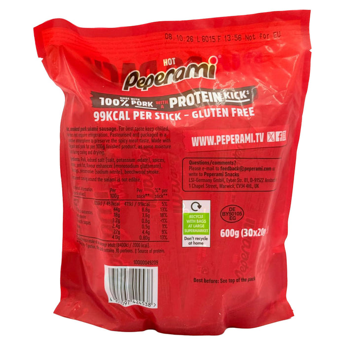Peperami Hot Pork Salami Sausage (30x20g)