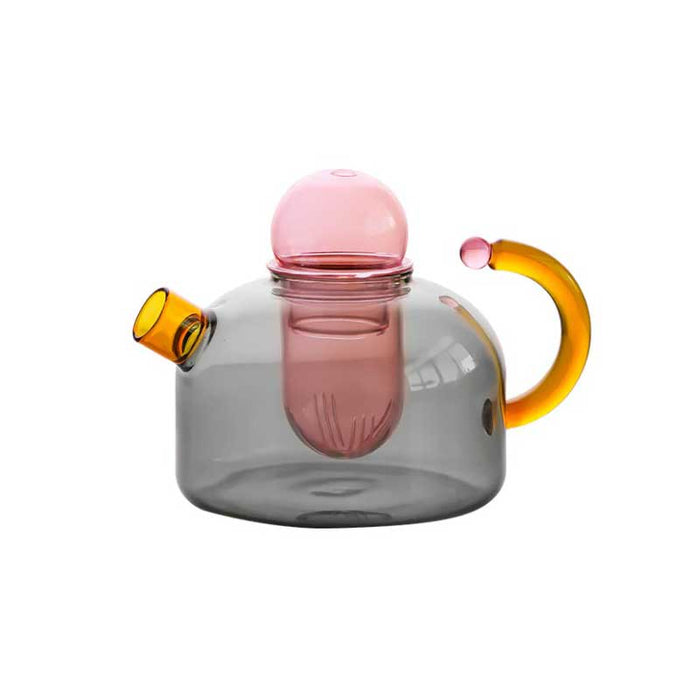 Contrasting Colored Glass Teapot - Grey with Pink Strainer