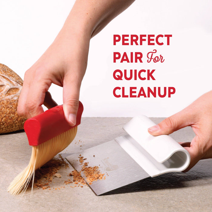 KneadAce Bench Scraper and Baker's Brush - White/Red