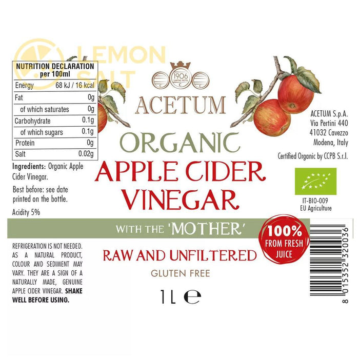 Acetum Organic Gluten Free Apple Cider Vinegar (2x1L) - LemonSalt