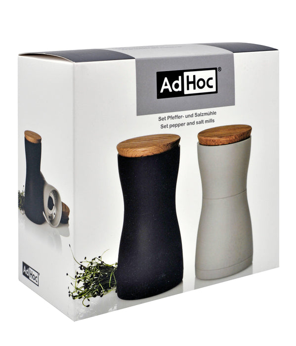 AdHoc Pepper & Salt Mill Set Twin Black & Grey: Black & Grey - LemonSalt