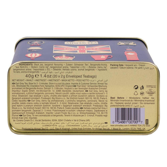 Ahmad Tea Blue English Tea Icons Caddy, Earl Grey (20 bags) - LemonSalt