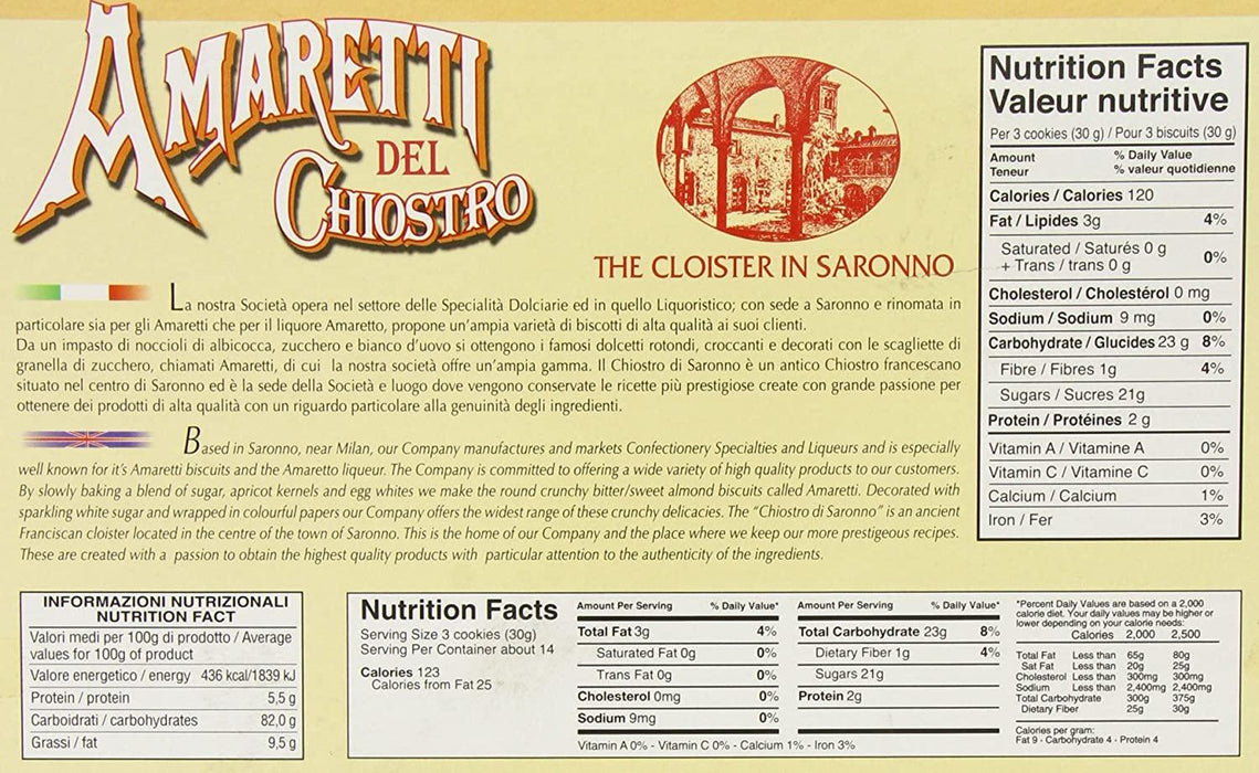 Amaretti Del Chiostro Crunchy Cookies With Apricot Kernels (420g) | {{ collection.title }}