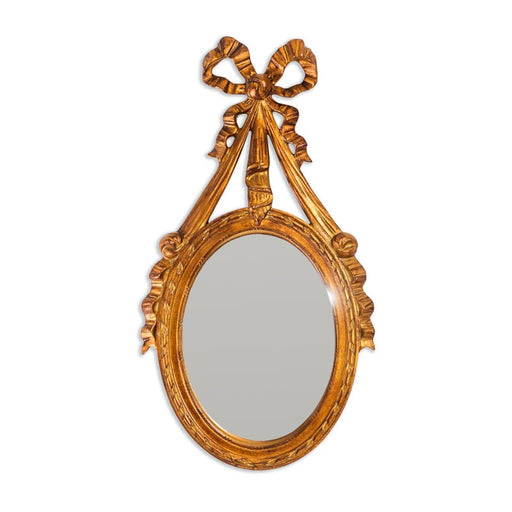 Antique Gold Ornate Ribbon Bow Convex Wall Mirror (35cm) - LemonSalt