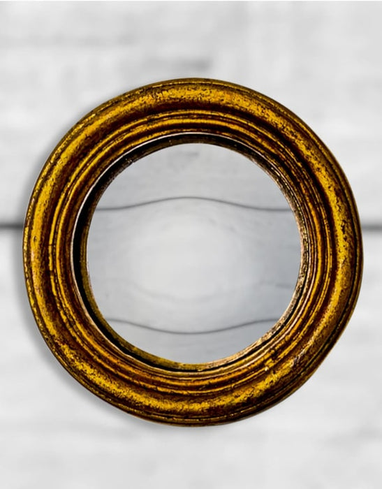 Antiqued Gold Thin Framed Extra Small Convex Mirror (9.5cm) - LemonSalt