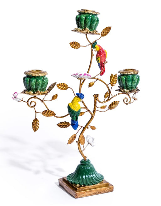 Antiqued Ornate Multi Branch Parrot Candle Holder (36cm) - LemonSalt