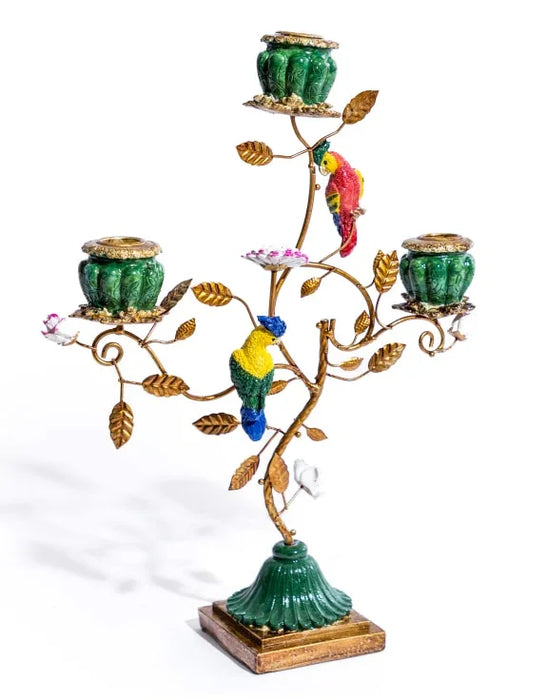Antiqued Ornate Multi Branch Parrot Candle Holder (36cm) - LemonSalt